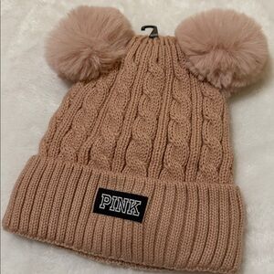 🆕 PINK Victoria's Secret Light Pink Pom Pom Beanie